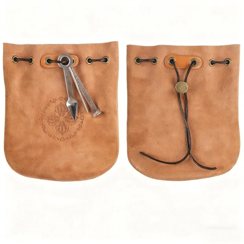 

Vintage Full Grain Cowhide Tobacco Pouch - Portable Multi-functional Pipe Bag with Tamper & Pick Men's Smoking Accessory