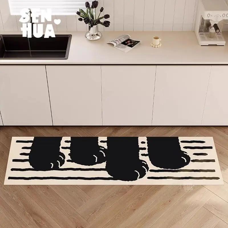 Nordic Diatomaceous Earth Material Kitchen Toilet Floor Mat Water Absorption Quick Drying Erasable Cat's Paw Long Strip Foot Rug