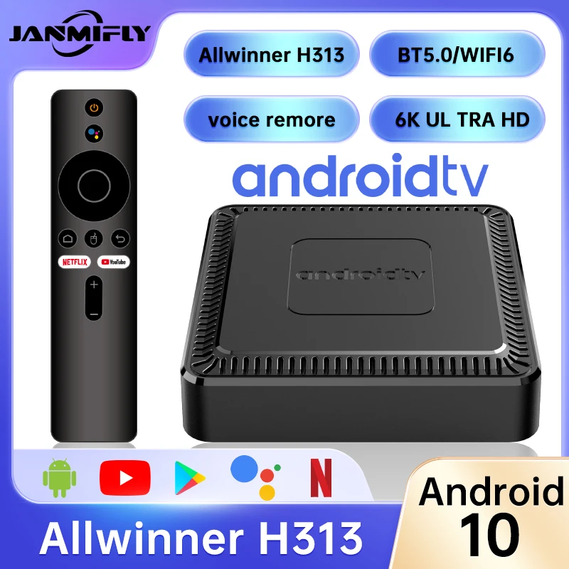 Q7 H313 Smart TV Box Android 10 ATV TV Box 6K@30fps 100M/LAN Wifi6 BT5.0 Google Voice Assistant Media Player Set Top Box 