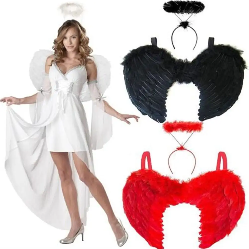 Feder flügel und Halo Set Halloween Kostüm Damen Dark Angel Kostüm