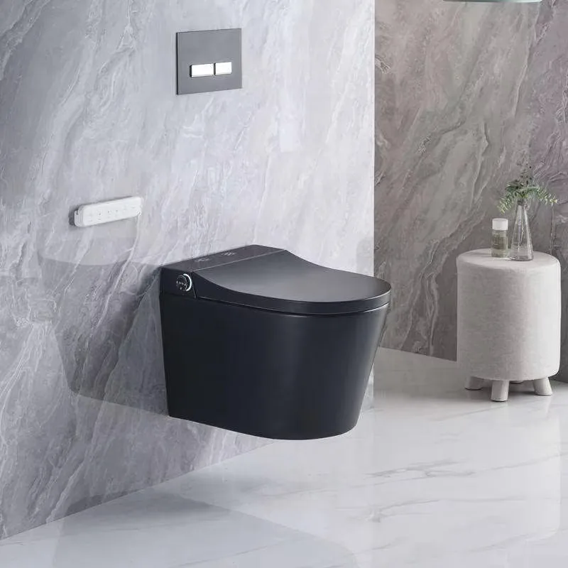 Modern Wall-Mounted Drain Toilet with Smart Tank, Smart Matt Black Ceramic Wall-Mounted Toilet