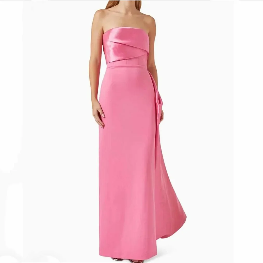 Elegante Lange Roze Satijnen Avondjurken Sweep Trein Zeemeermin Strapless فساتين سهرة Floor Lengte Galajurk Voor Vrouwen