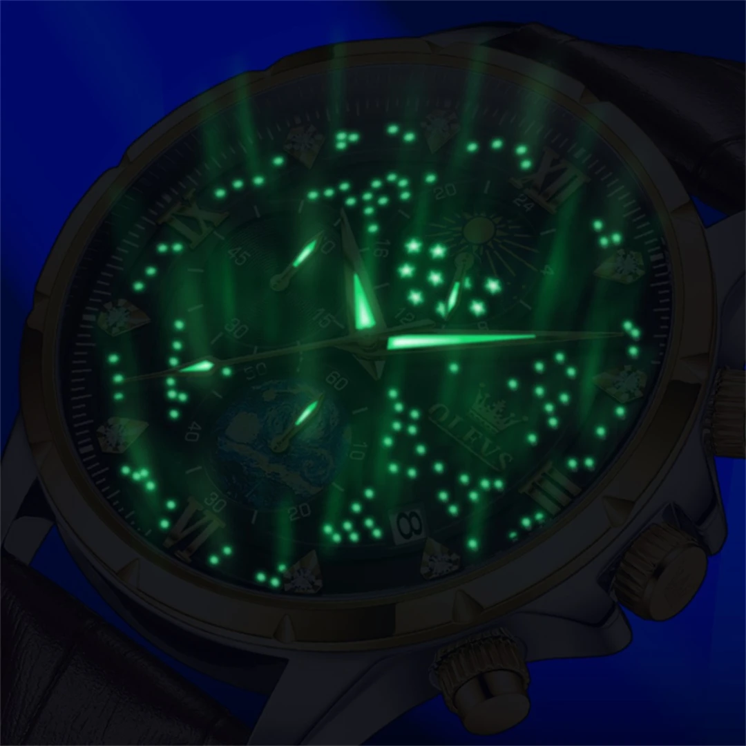 OLEVS 9807 modny zegarek kwarcowy prezent skórzany pasek do zegarka z okrągłą tarczą zegarek na rękę kalendarz Luminous mały drugi