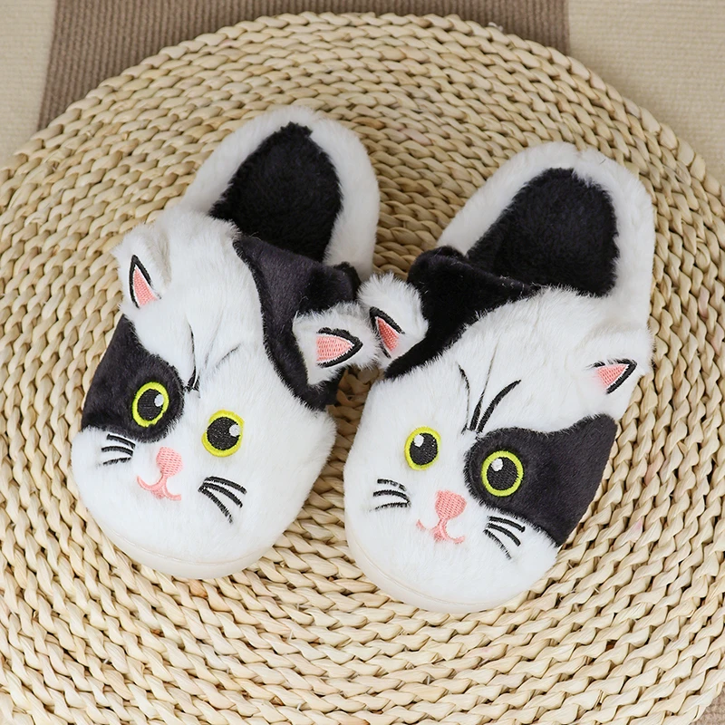 

2024 New Style Kitten Furry Slippers for Ladies Autumn and Winter Warm Cute Cotton Slippers Lazy Home Non-slip Plush Slides Shoe