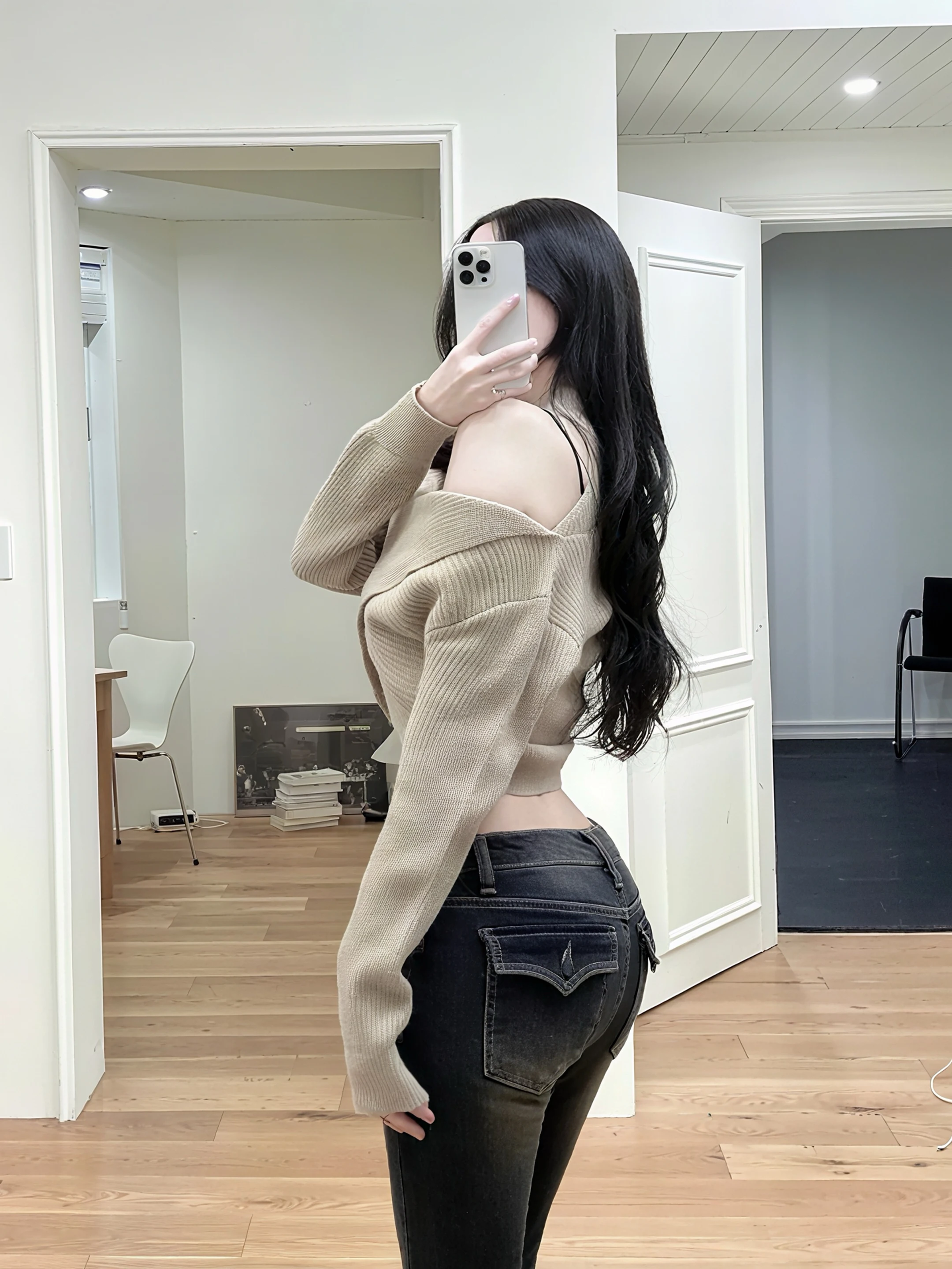 

Warm Denim High Waist Flared Pants Retro Bla ey Slimming Pencil Jeans Women's Faion Korean Sle mid Stretch High Waist