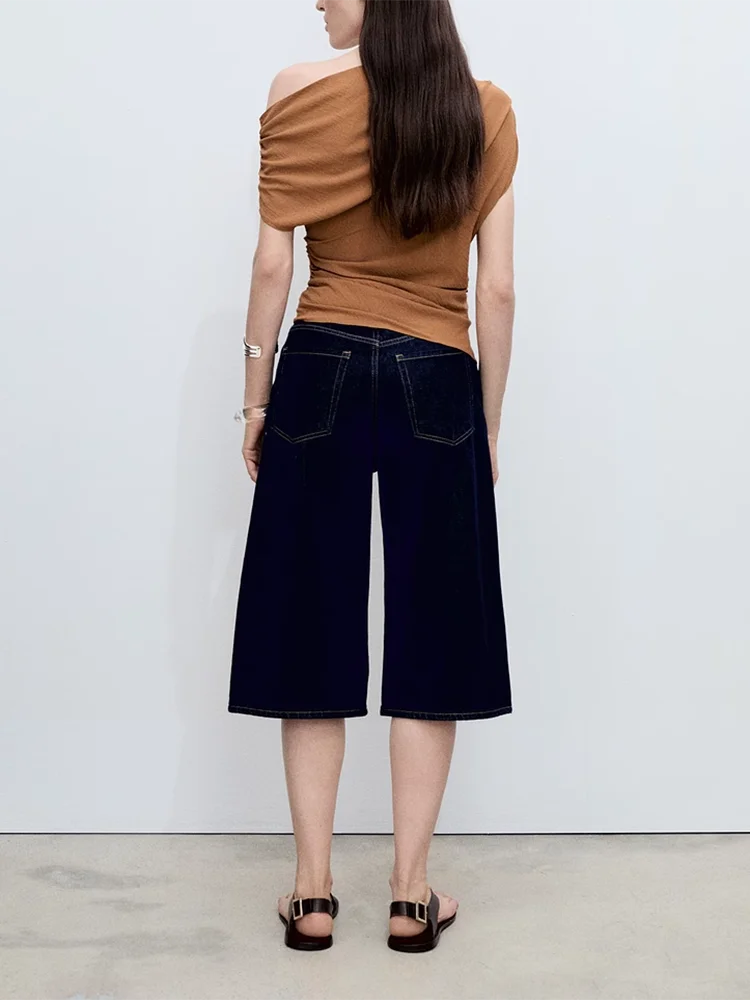 

Новый летний женский модный облегающий асимметричный эластичный плиссированный топ с плечами для поездок на работу, жилет обычной длины