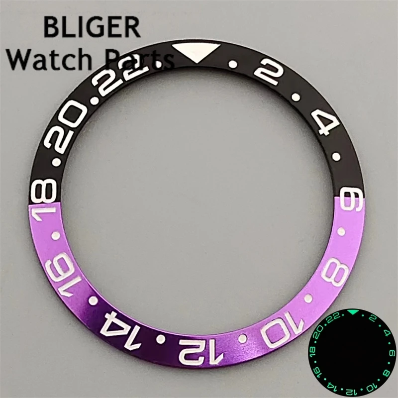 BLIGER 38mm super Green and Blue green luminous ceramic/titanium bezel insert fit 40mm watch case