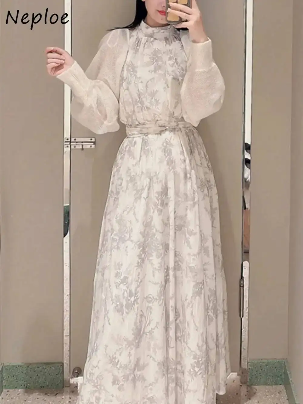 

Новое ранняя весна, халат с лямкой на шее и принтом, без рукавов, на шнуровке, с тонкой талией, бальное платье, японское милое повседневное платье с рюшами