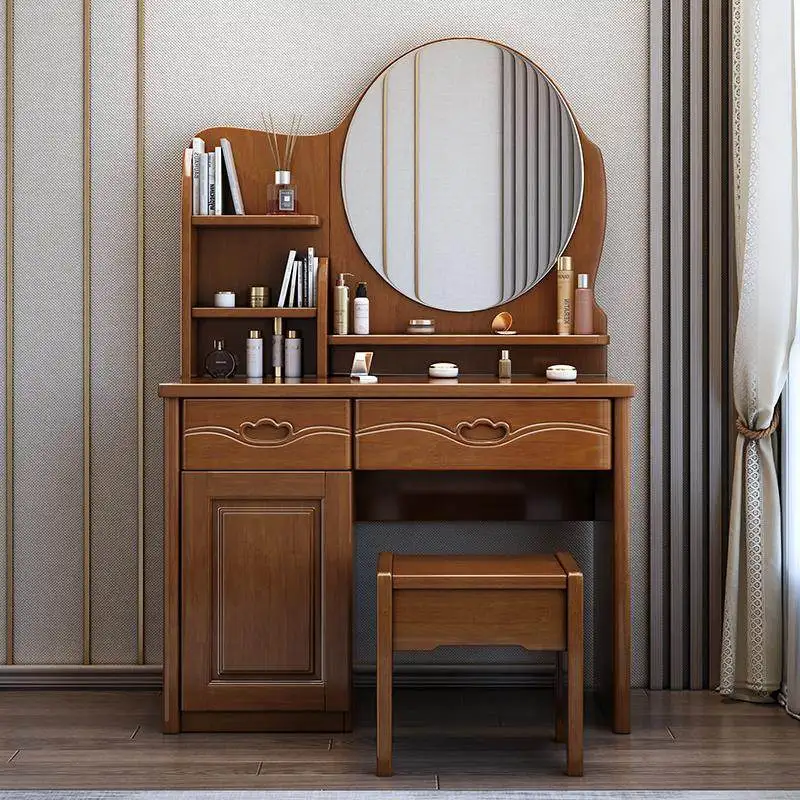 

Vintage Cosmetics Dressing Table Jewelry Mirror Accessories Dressing Table Shelf Wood Mesa De Maquillaje Postmodern Furniture