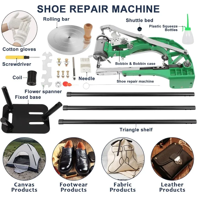 آلة خياطة الجلود آلة خياطة الإسكافي آلة إصلاح الأحذية مع خط النايلون القطن للخياطة Upsolery والحقائب،