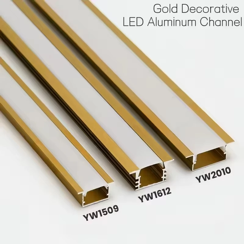 U/Y/W Style Embedded LED Hard Strip Light Gold/Rose Gold Aluminum Profile for Cabinets, Wardrobes, Closets Home Shelves Lighting