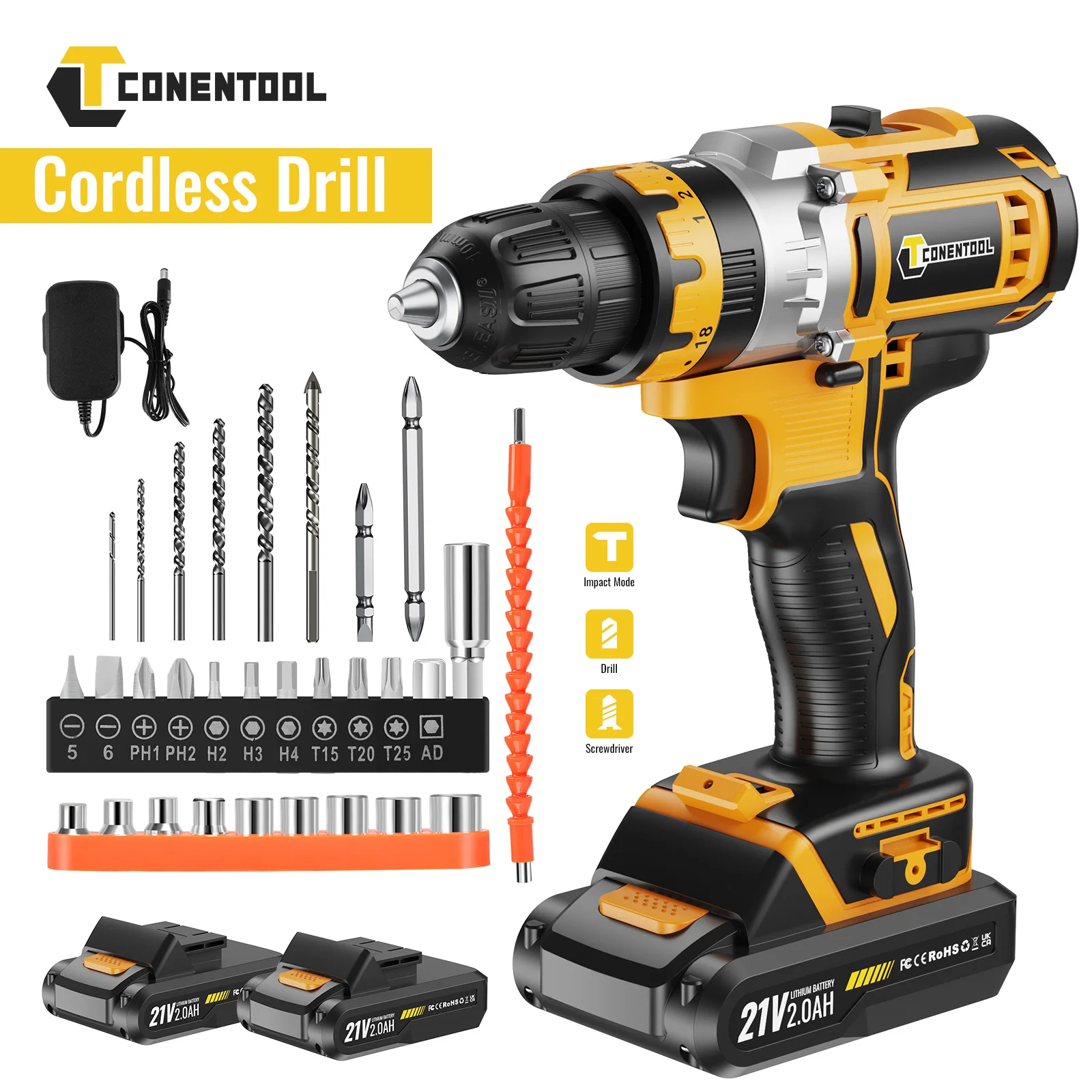 21V Electric Screwdriver, Cordless Screwdriver Set 25+3 Torque Setting 2.5Ah Rechargeable 2 Batteries w/LED Worklight & Charger