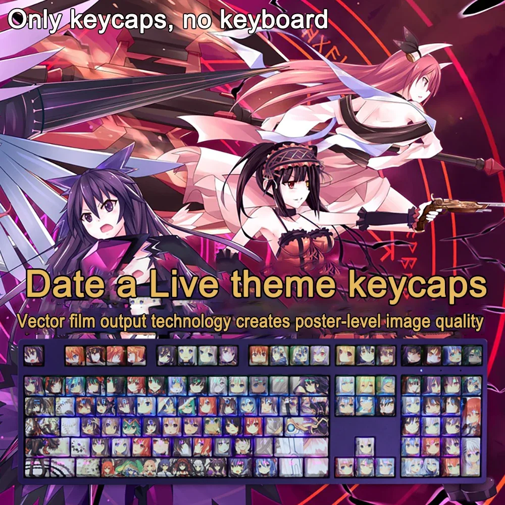108 Tastenkappen für DATE A LIVE, Prinzessin Tokisaki Kurumi, 1 Set, PBT-Tastenkappen mit Farbstoffsublimation, zweidimensionale Anime-Tastenkappen, Tastenkappen mit Hintergrundbeleuchtung. – Detail 11