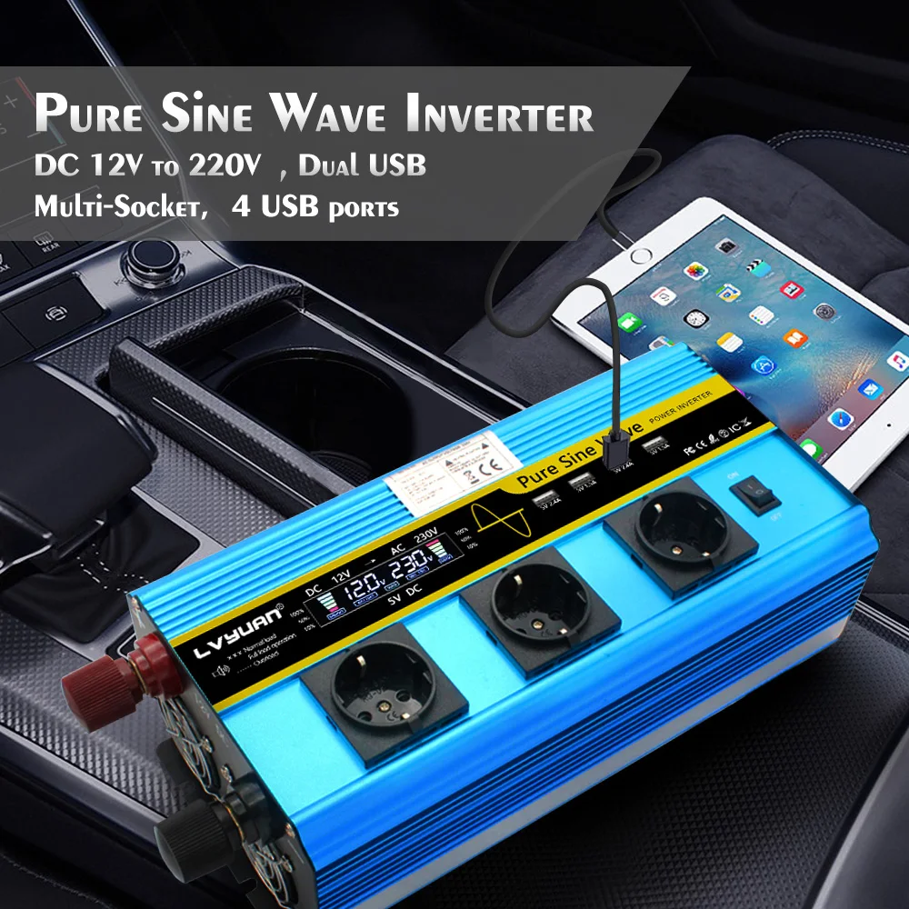 5000W 8000W Inverter Pure Sine Wave Solar Power System Inversor DC12V/24V -AC220V 230V Caravan Converter EU Standard Socket