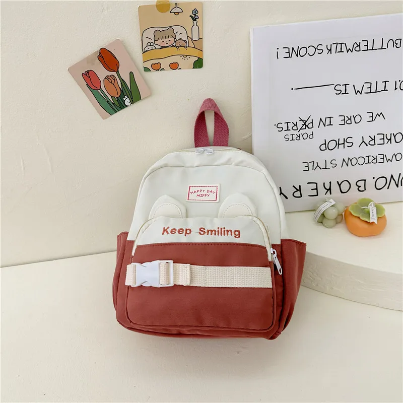 Kitten Cute Patchwork Color Kindergarten Baby Schoolbag Girls Sweet Style Nylon Light Weight Casual Simple Kids Backpack