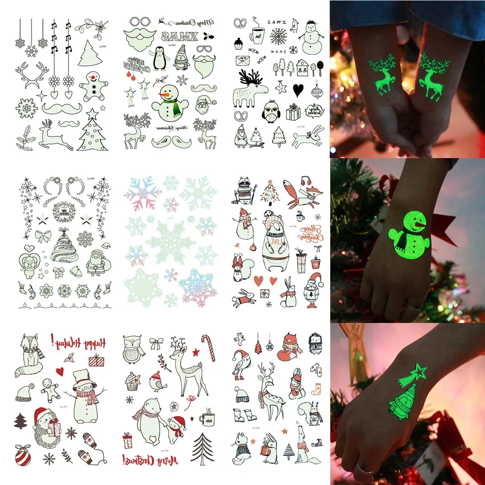 1 pcs Christmas Luminous Tattoo sticker Waterproof Arm Body Art Fake Tattoo Sticker for kids men women New Year Santa Home Decor