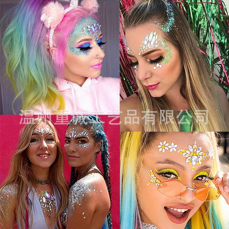 New Arrival Celebrity Style Face Gems Stickers Self Adhesive Waterproof Rhinestones for Halloween Party Eye Forehead Decor