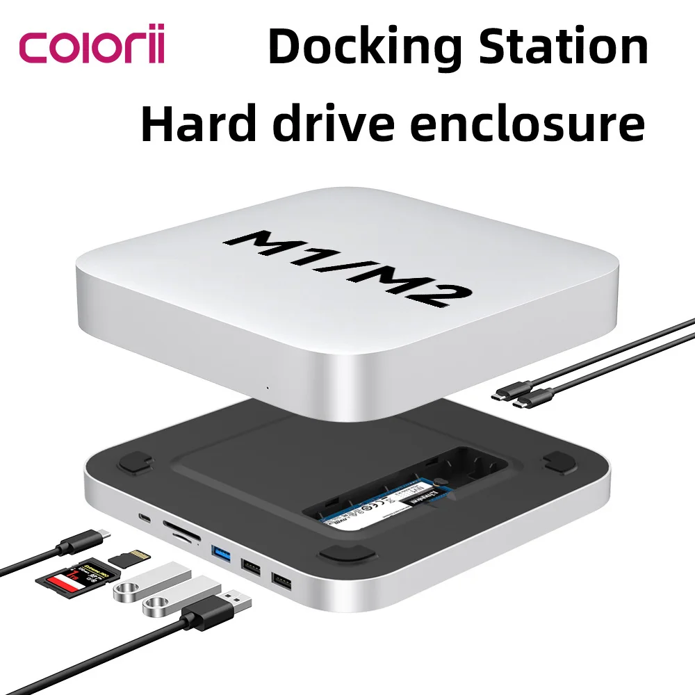 USB C Hub with Hard Drive Enclosure Type C Docking Station Supports NVME/SATA M.2 SSD Case 4K  10Gbps Data  M1 M2 for Mac Mini