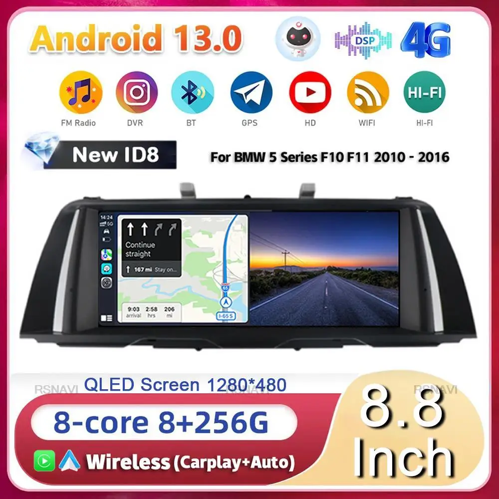 

8.8" ID8 Android 13 For BMW 5 Series F10 F11 2010 - 2016 CIC NBT System Car Radio Stereo GPS Multimedia Player DSP 8Core WIFI+4G