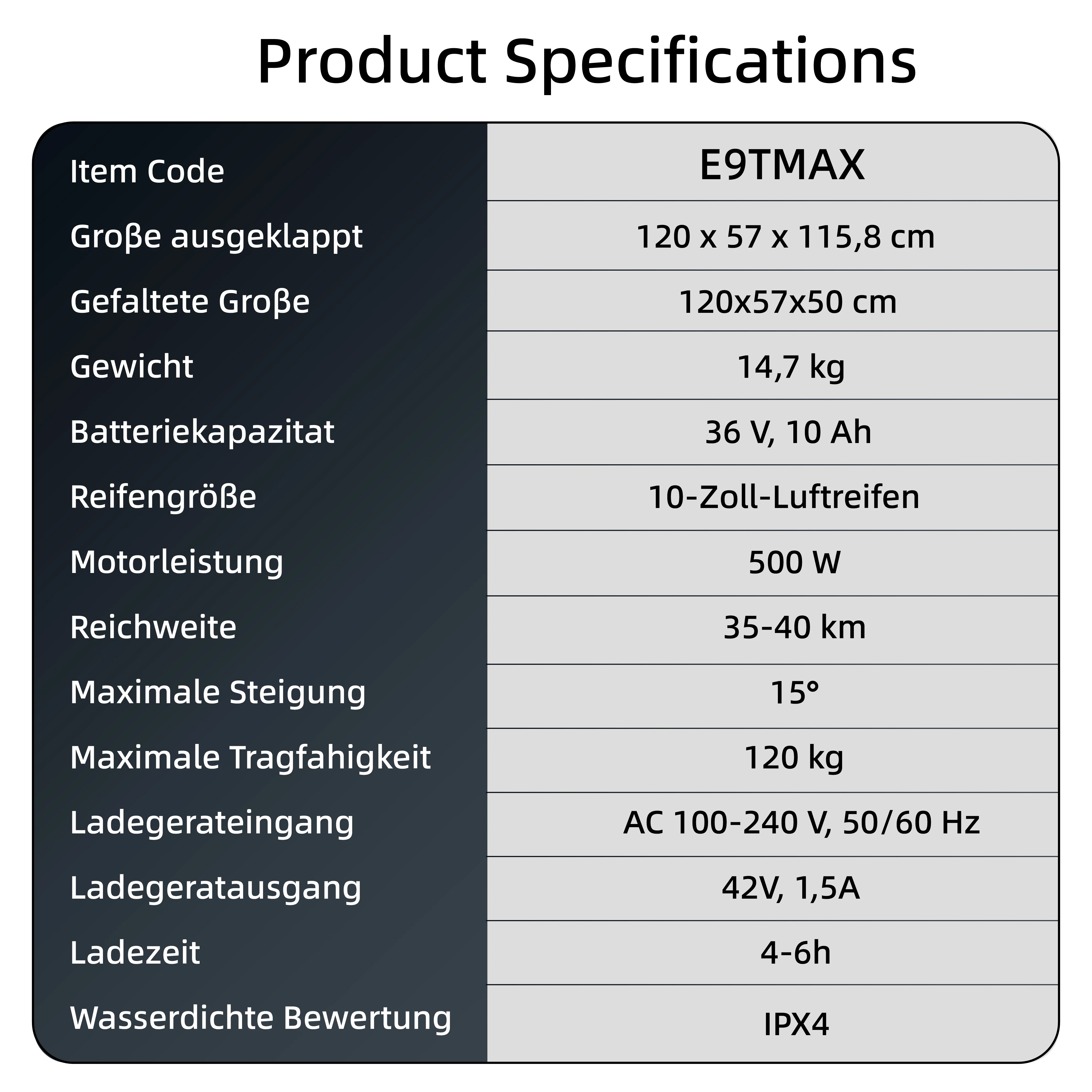 E9TMAX 10-Zoll-Elektroroller 500W 36V10Ah 35-40KM Reichweite 20KM/H 2 Geschwindigkeiten Minirobot APP Doppelbremse DE Standard E-Scooter (ABE,CE) Kostenlose Fahrradtasche – Detail 19