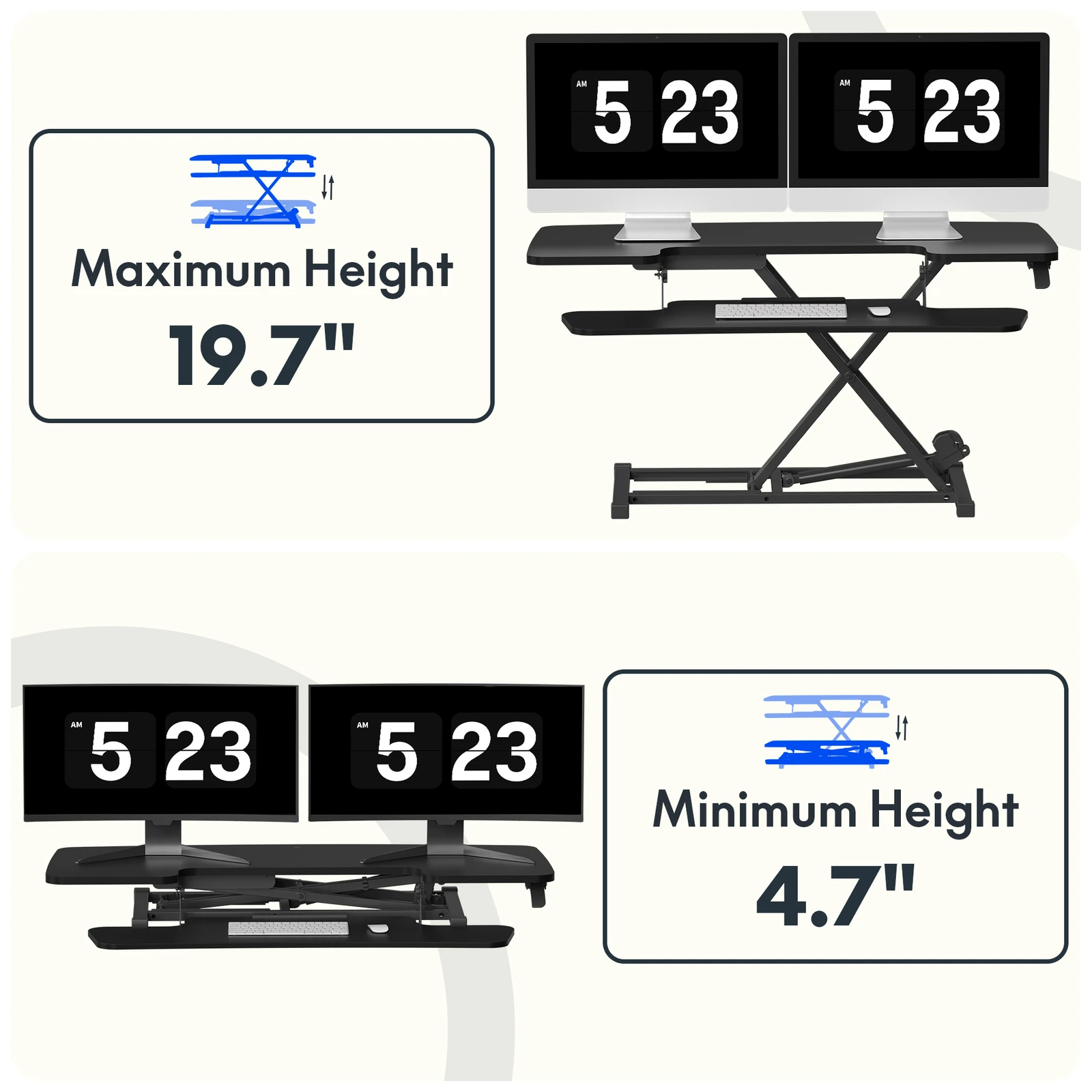 Scrivanie per computerConvertitore da scrivania regolabile da 42 pollici per postazione di lavoro ergonomica per ufficio Nero