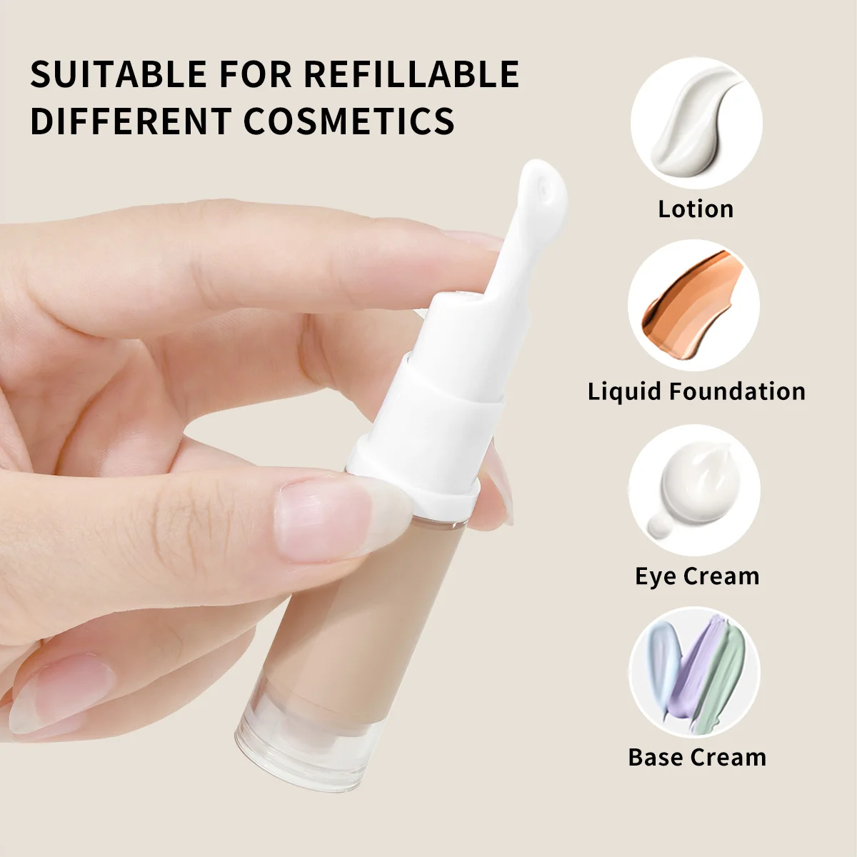 Fine Tube Vacuum Container, Travel Makeup Dispenser Bottle, Eye Cream Essence Lip Glaze Foundation Sample Bottles, 5/10ml * 4