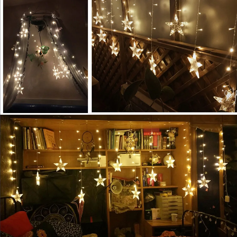 Cortina de cadena de estrellas Led, guirnalda de luces de hadas para exteriores, decoración de fiesta de año nuevo para habitación, boda, Navidad, hogar