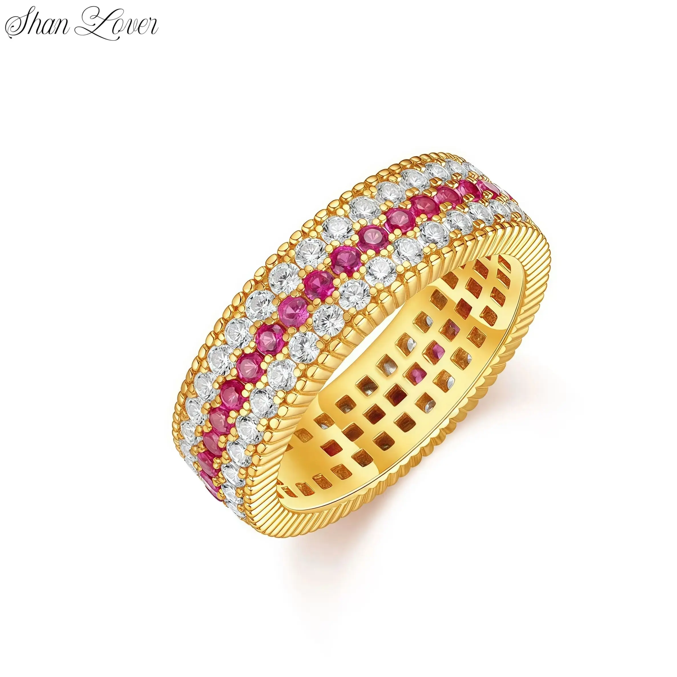 

ShanLover Brand Designer Woman Rings 925 Sterling Silver Ring 18k Gold Plating Red Corundum Gemstones Rings For Woman Jewelry