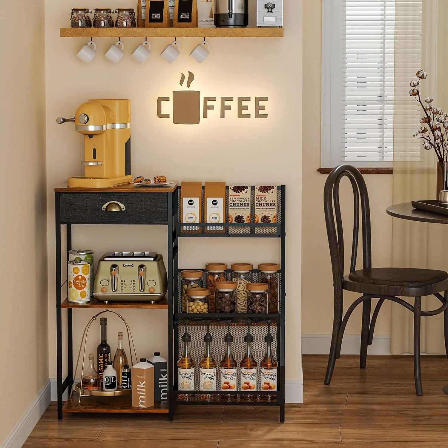 Kaffee bar Schrank, Kaffeest änder Station mit Schublade für Kaffee zubehör Sirup Spender, 3-stufiger Bauernhaus Couch tisch mit