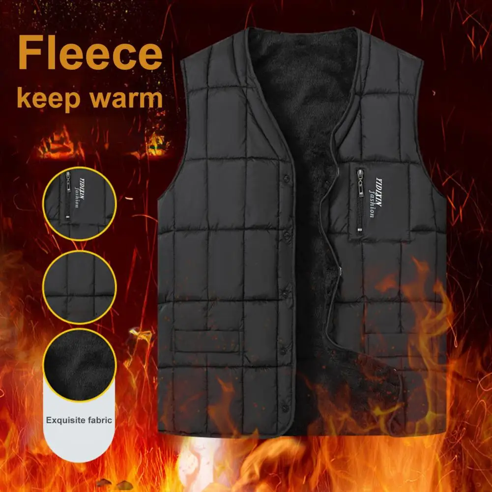 Gilet senza maniche da uomo gilet trapuntato con scollo a v e fodera in peluche tasche con cerniera gilet termico senza maniche per l'inverno