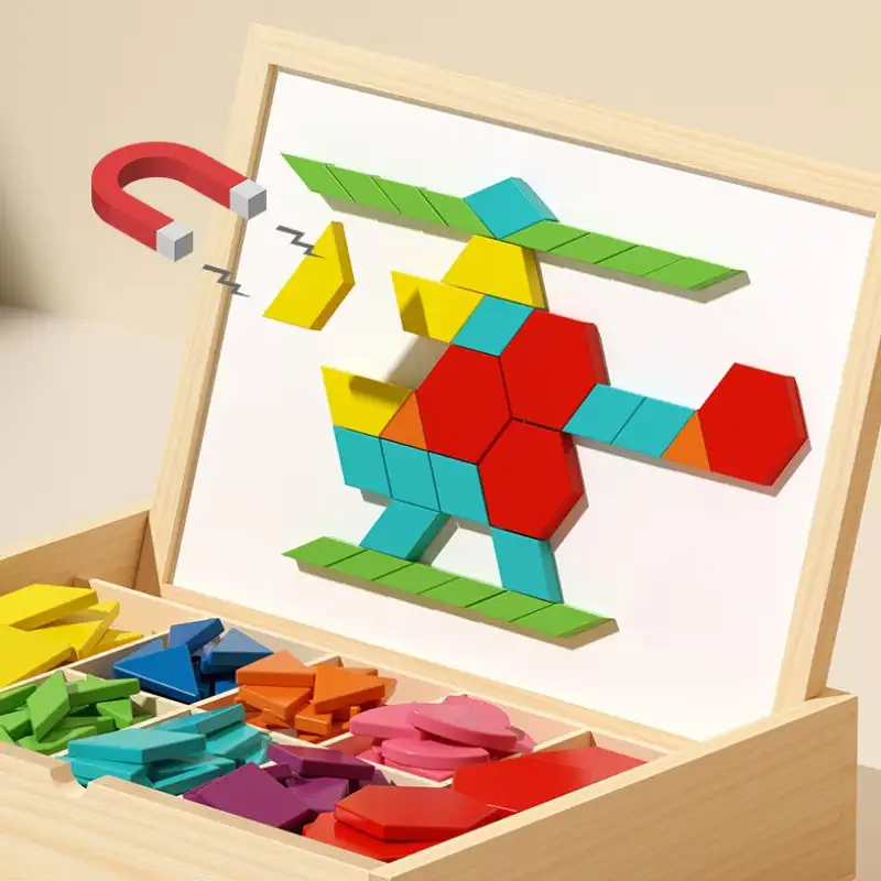 Puzzle Tangram magnetico Blocco da costruzione geometrico in legno Studenti della scuola primaria Giocattoli educativi per bambini di 3-6 anni