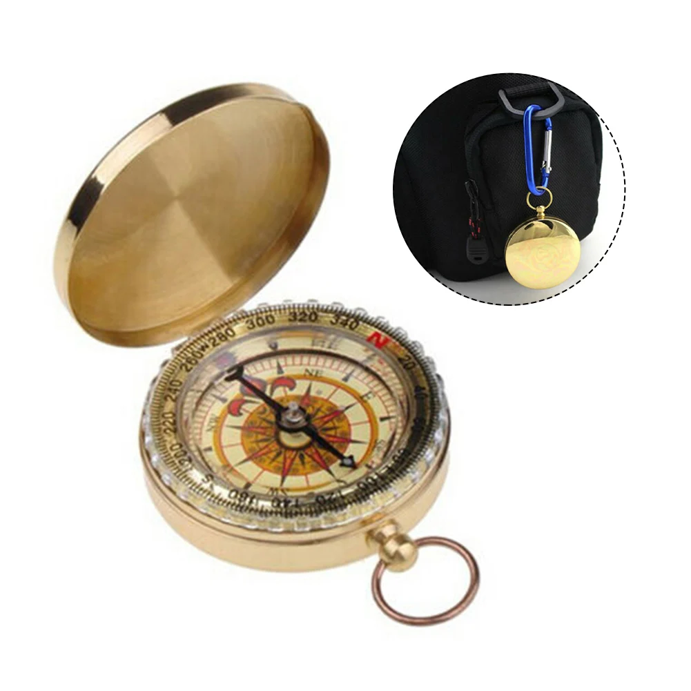 For Compass Outdoor Camping Waterproof Hiking Portable Pocket Brass Gold Copper For Compass Navigation With Noctilucence Display