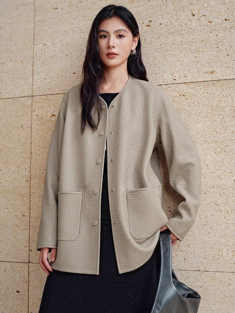 

Classic O-neck Genuine Leather Jackets for Women Spring Autumn 2026 New High-end Simple Hand-woven Real Goatskin Leather Coat