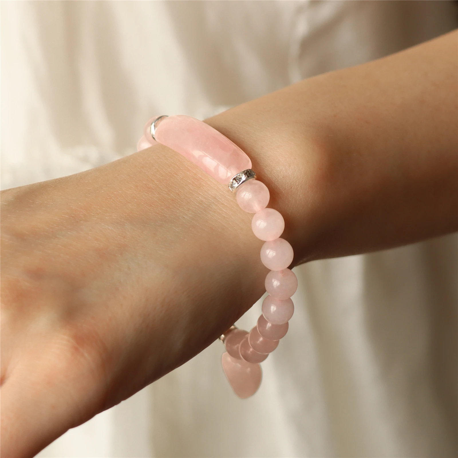 Natural Pink Rose Powder Crystal Quartz Natural Stone Stretch Bracelets Homme Purify the Soul Pulsera Jewelry Beads Lover Women