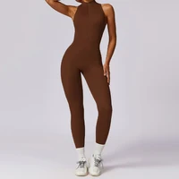 Summer V Back One-piece Suit Women Sports Jumpsuit Zippers Yoga Rompers Backless Sportswear Women Sleeveles Workout Bodysuits 3