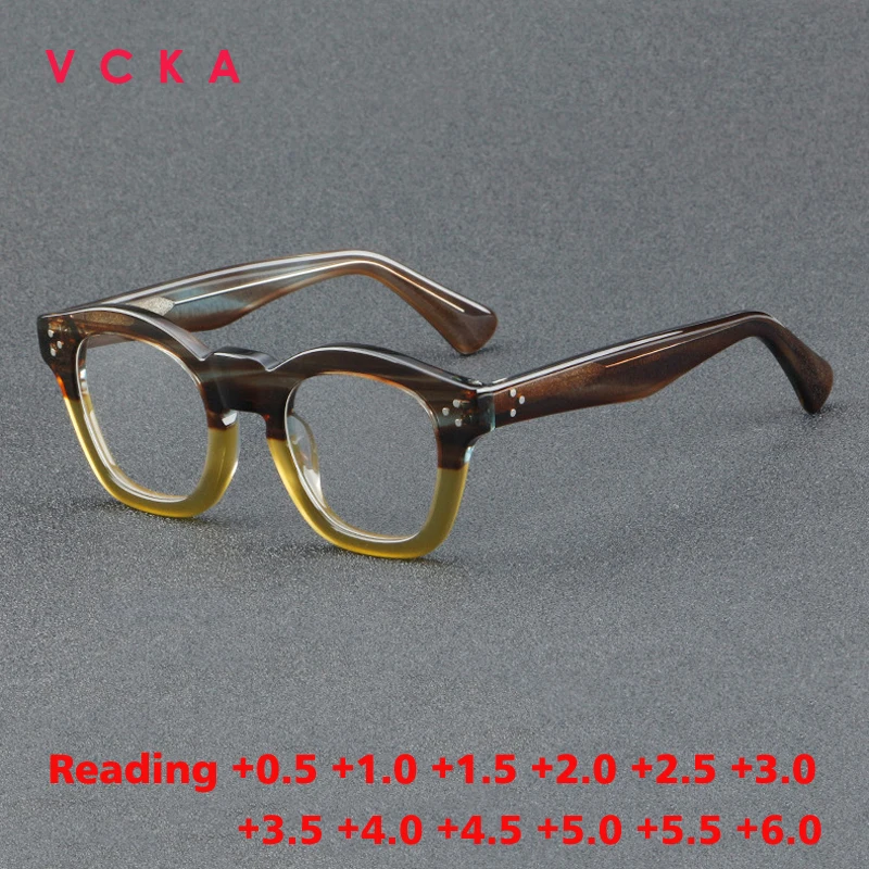 VCKA  Anti-blue Discolor Acetate Reading Glasses Women Men Prescription Thickened Eyeglasses Custom Retro Eyewear +0.50 to +6.0