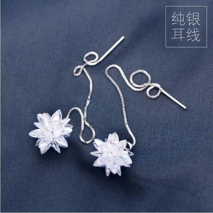 Real. 925 STERLING SILVER Jewelry Pull Through Flower chain Threader Long Earrings Dangle GTLE279