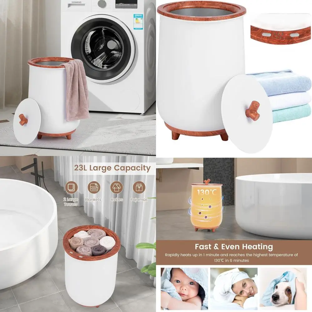 

Большой подогреватель для полотенец объемом 23 л с деревянной ручкой, регулируемым таймером, автоматическим отключением, подходит для больших полотенец и пледов, коричневый