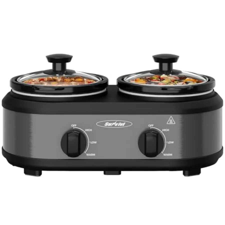 

2 * 1.25 Quarts Dual Slow Cooker Buffet Server and Warmer with 2 Removable Ceramic Pots 3 Adjustable Temp Settings and 2 Visibl