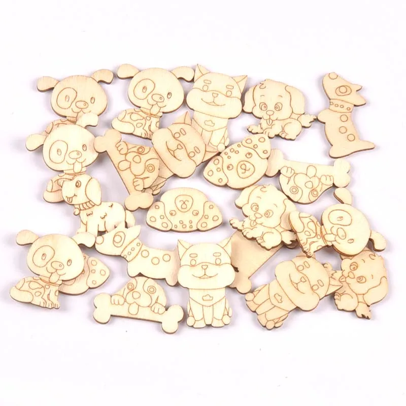 Lovely Dog Cat Fish Natural Wooden Chips Scrapbooking Carft for Home Decoration Diy Embellishments cp3397