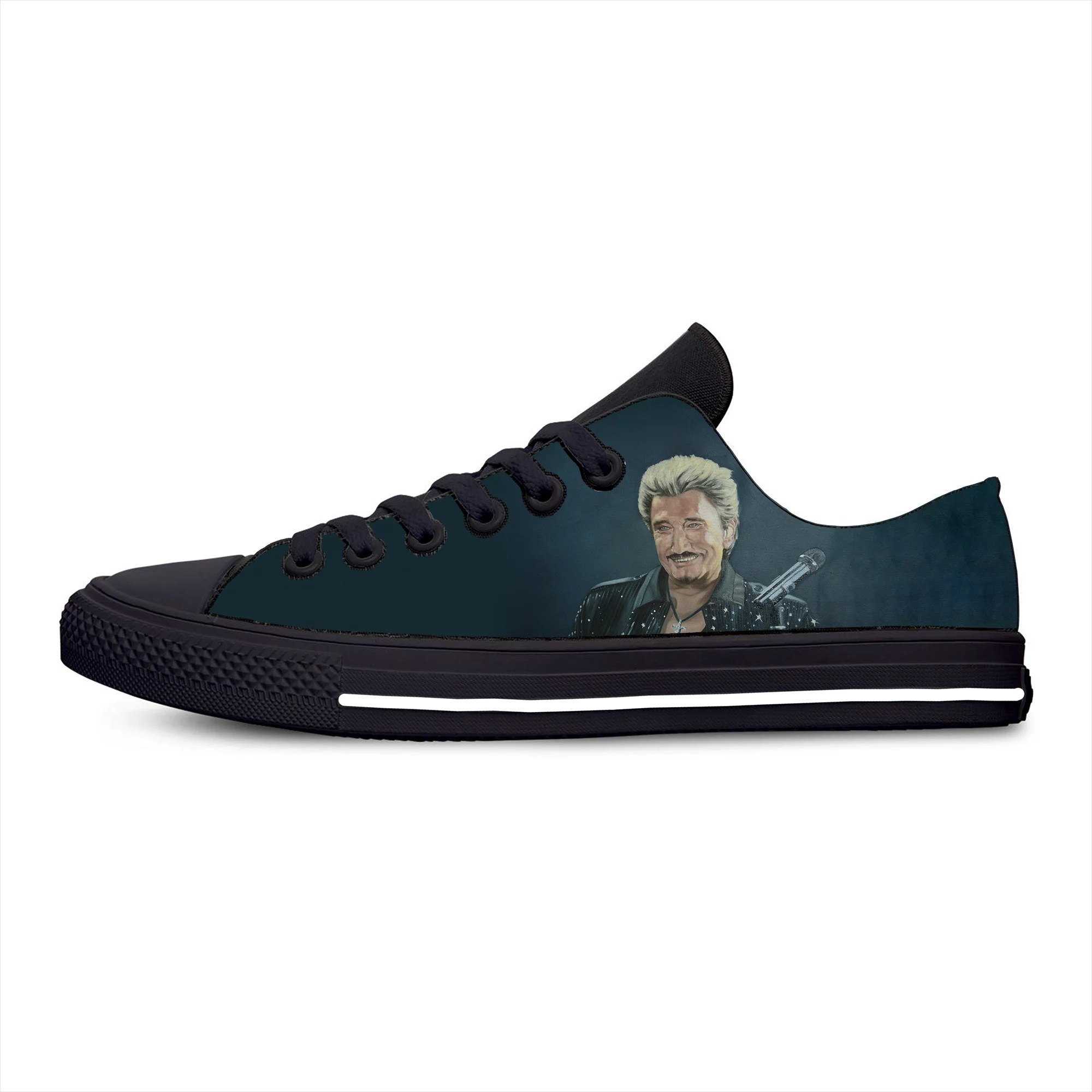 Rock Star Johnny Hallyday Music Singer Fashion Casual Cloth Shoes Low Top Lightweight Breathable 3D Print Men Women Sneakers