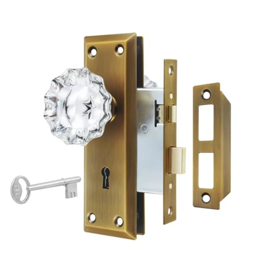 

Upgraded Lock Set for Door, Crystal Glass Door Knobs with Lock and Skeleton Key, Old Style Door Knobs Reversible for Left and R