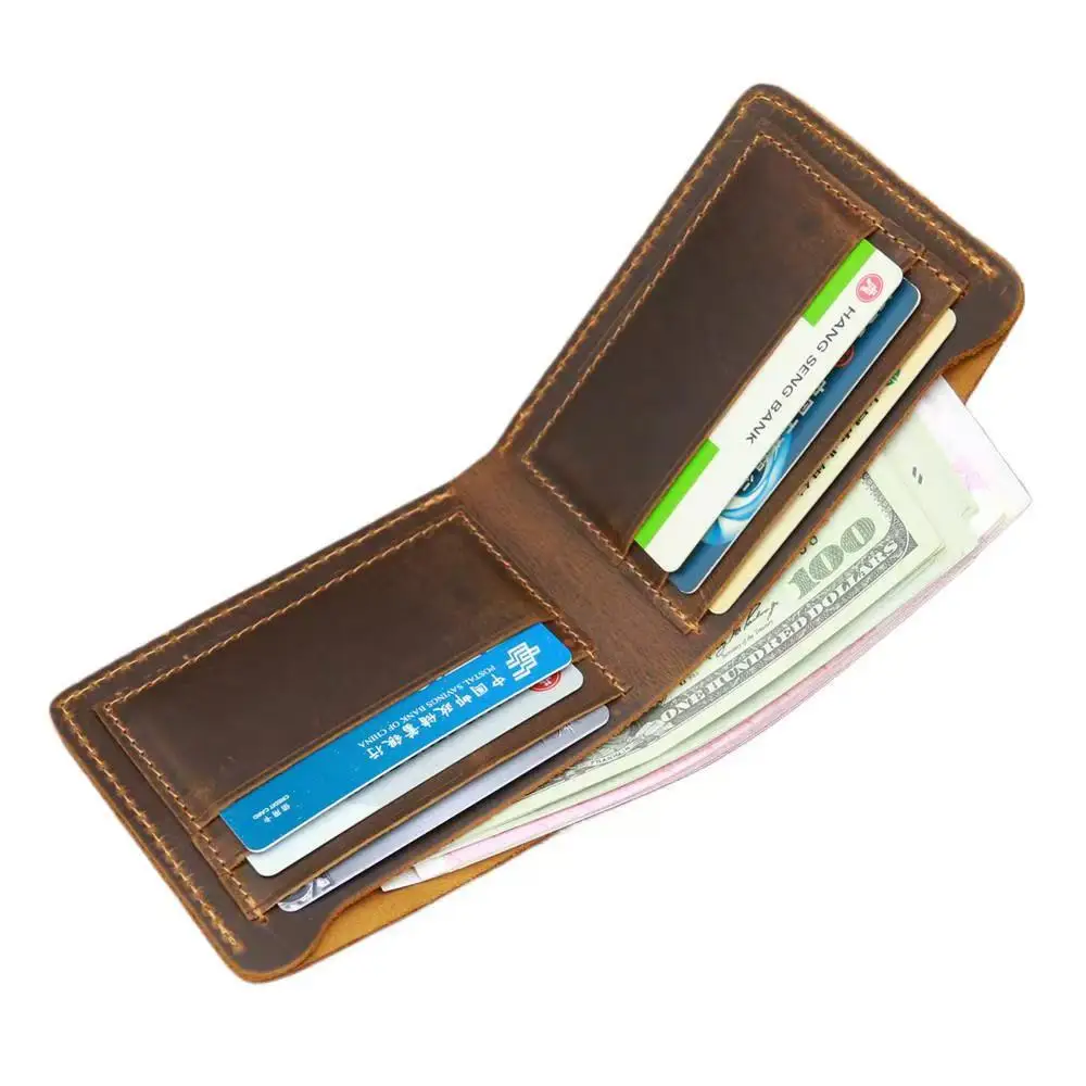 LION VERA Men's High end Crazy Horse Leather Wallet 4-inch Large Capacity Multi layer Money Bag Retro Credit Card Cash Clip