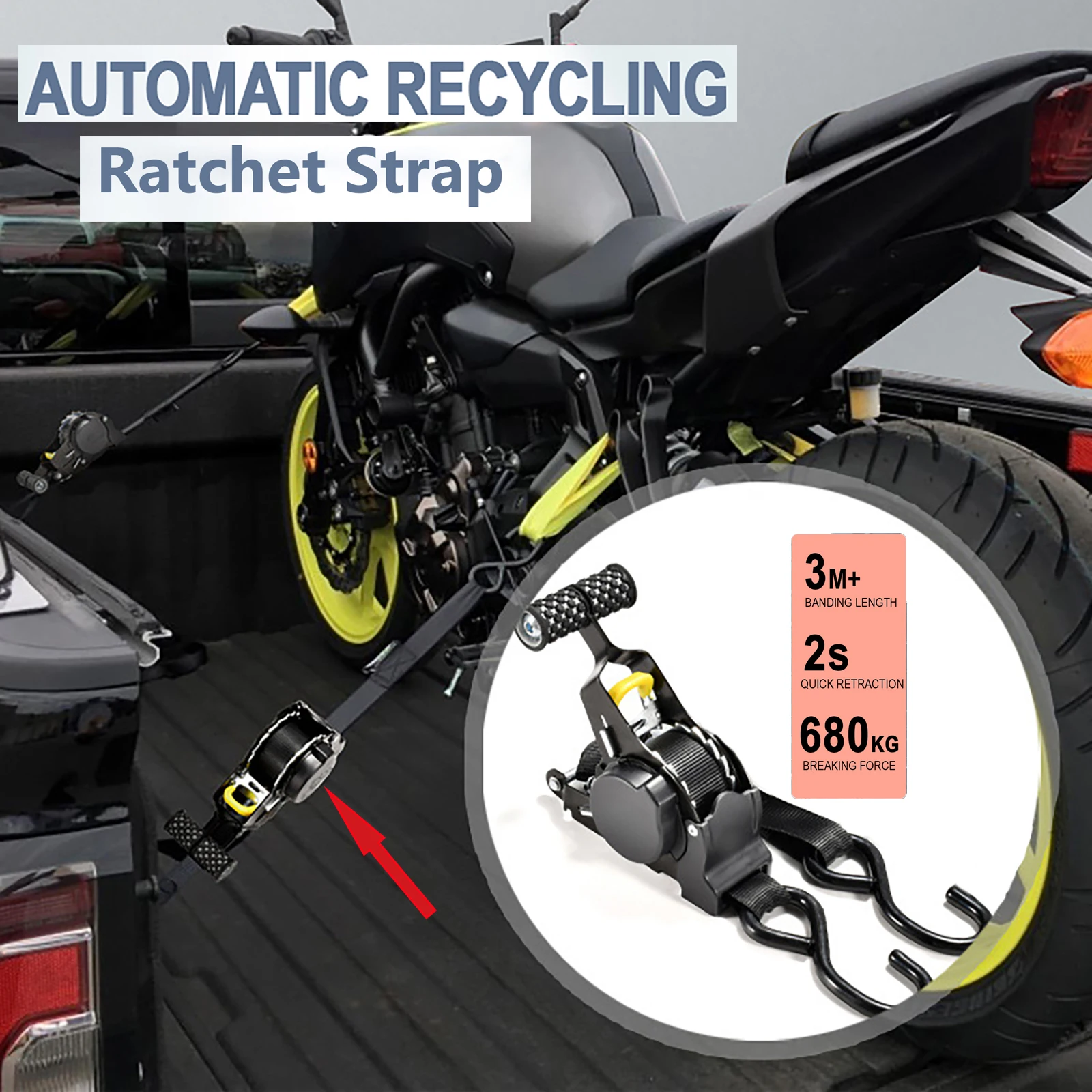 Retractable Auto Ratchet Strap Automatic Shrink Down Straps T-Handle Luggage Rope Motorcycle Tie Down Fixed Tightening Straps