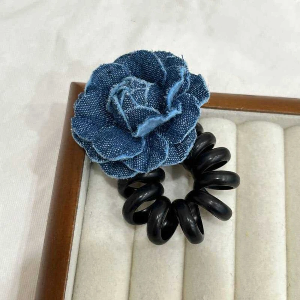 Denim Telephone Wire Hair Rope Candy Color Flower Spiral Coil Hairbands Ponytail Holder Elastic Bubble Braid Hair Tie Travel