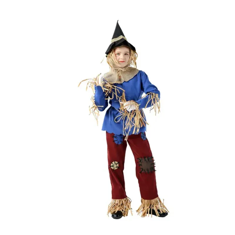 DY20Kids Wizard of Oz Patchwork Scarecrow Costume Boys Girls Halloween Cosplay Fancy Dress25 ชุดแฟนซี
