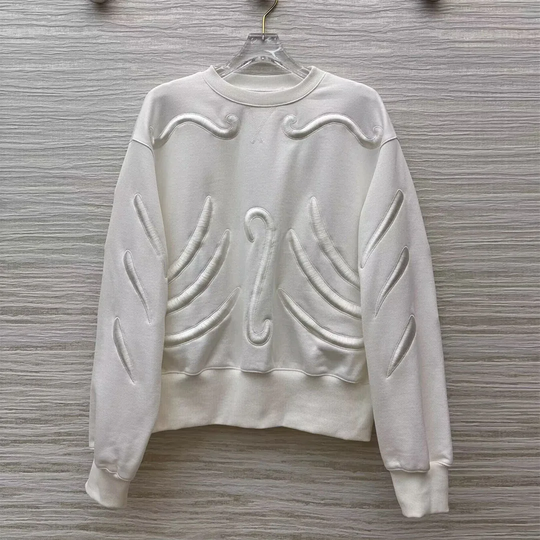 

Новинка 2023 года, осенняя модная свободная повседневная толстовка с вышивкой, женская уличная одежда с круглым вырезом и длинными рукавами сзади, золотые пуговицы, крутой пуловер