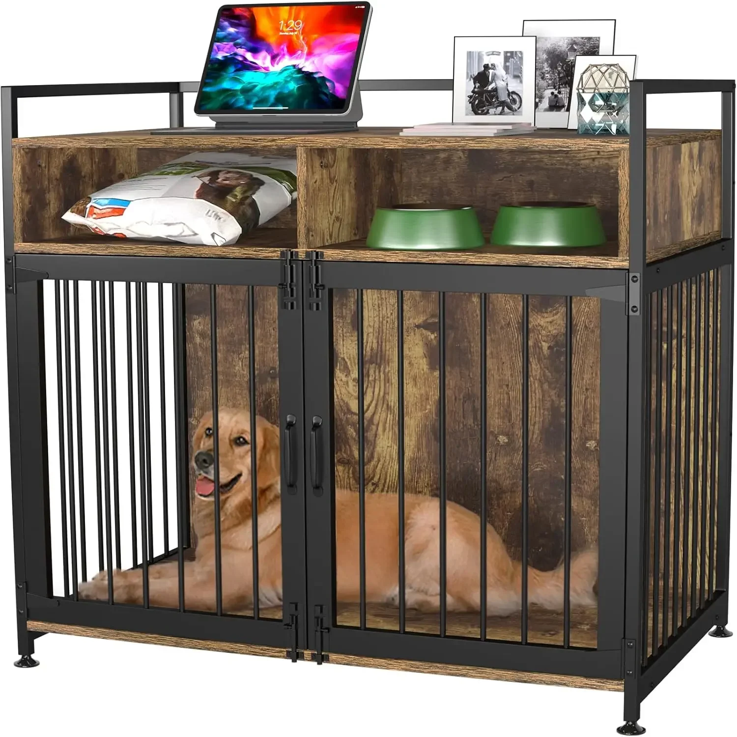 Dog Crate Furniture-Style Cages for Dogs Indoor Heavy Duty Super Sturdy Dog Kennels with Storage and Anti-Chew