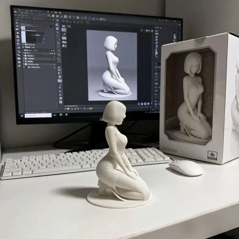 3D printing pure desire ornament short hair kneeling posture wife decoration creative character figurine sexy office desk