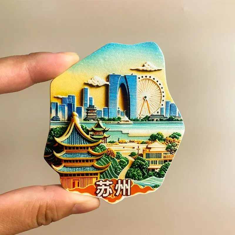 

China Suzhou Landmark Fridge Magnet - 3D Resin Refrigerator Magnets with Gate of the Orient & Scenic Pagoda, Strong Magnets